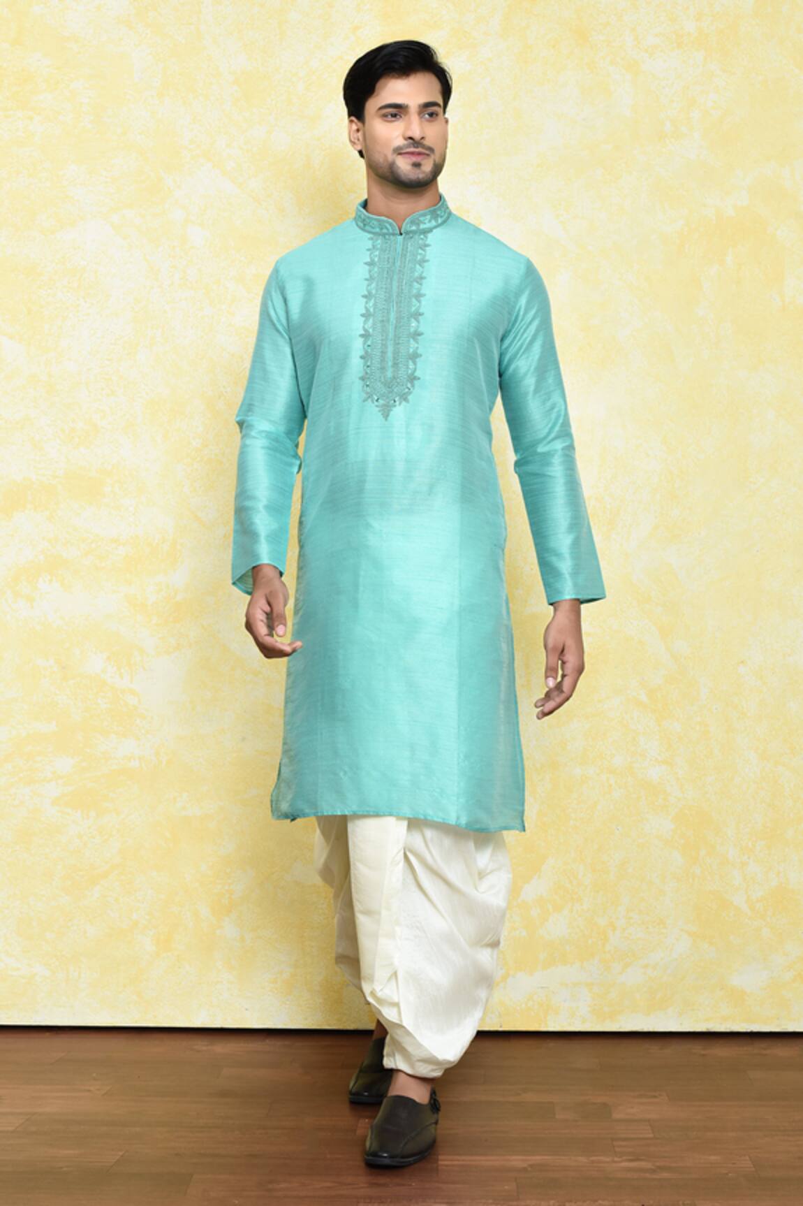 Samyukta Singhania Tonal Embroidered Placket Kurta With Dhoti Pant 