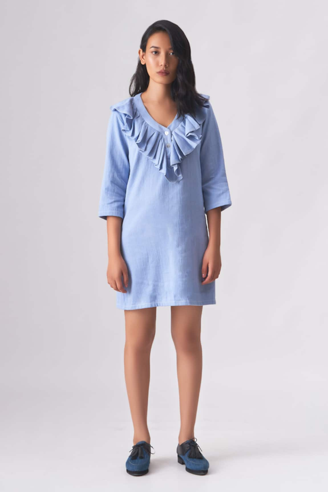 CROSS A LINE Fiona Ruffle Neck Dress