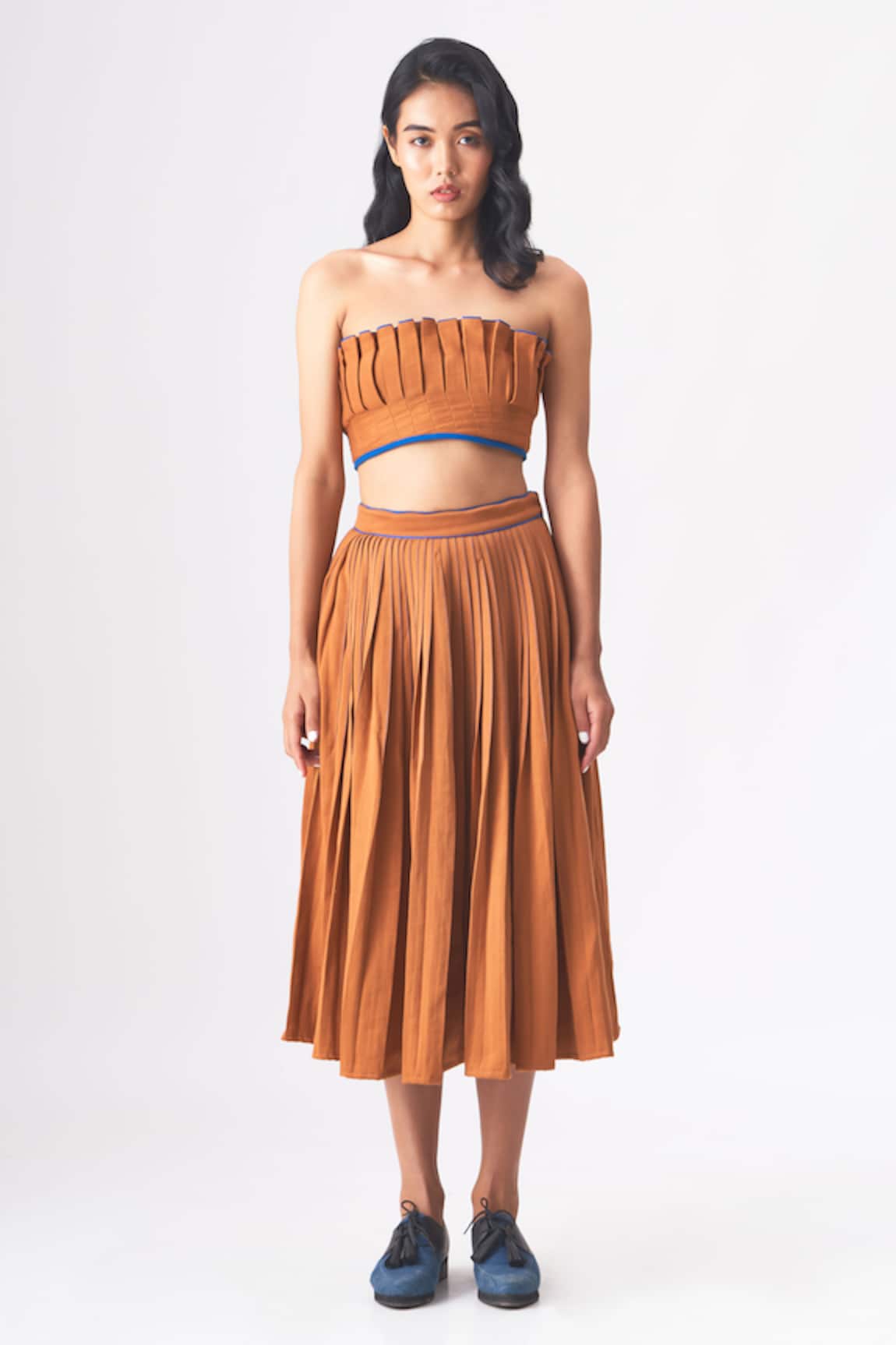 CROSS A LINE Tess Pleated Crop Top With Skirt