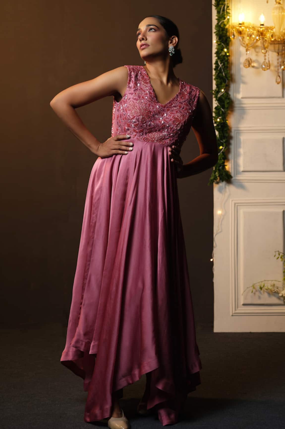 Sanjana reddy Designs Sequin Yoke Embroidered Anarkali & Pant Set