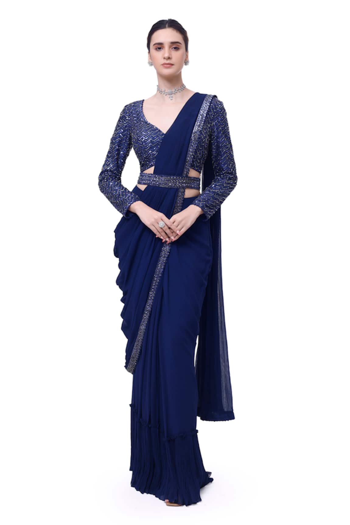 Onaya Border Embellished Pre-Stitched Saree With Blouse 
