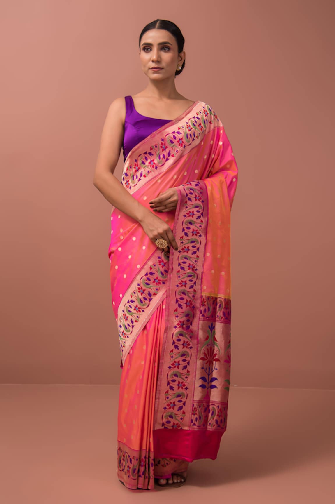 Sacred Weaves Polka Dot Paithani Pattern Handwoven Saree