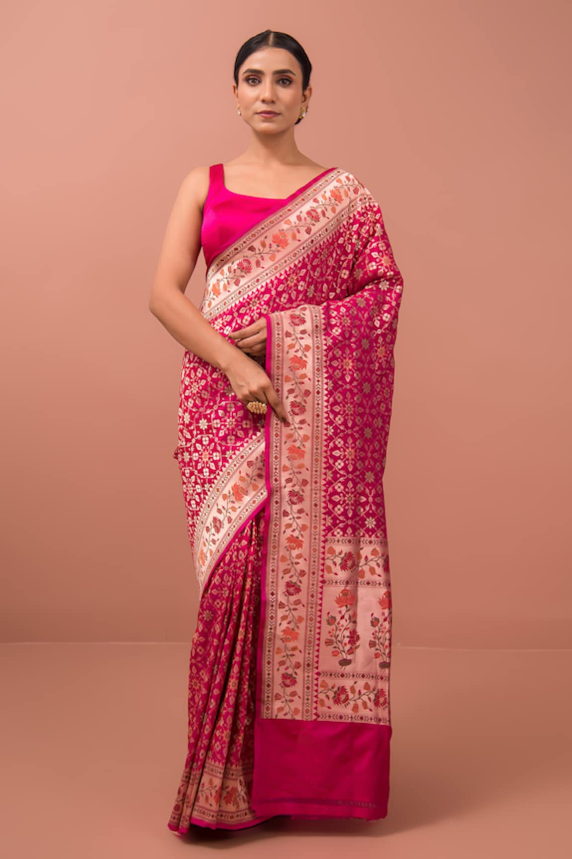 Sacred Weaves Handwoven Floral Jaal Meenakari Paithani Saree