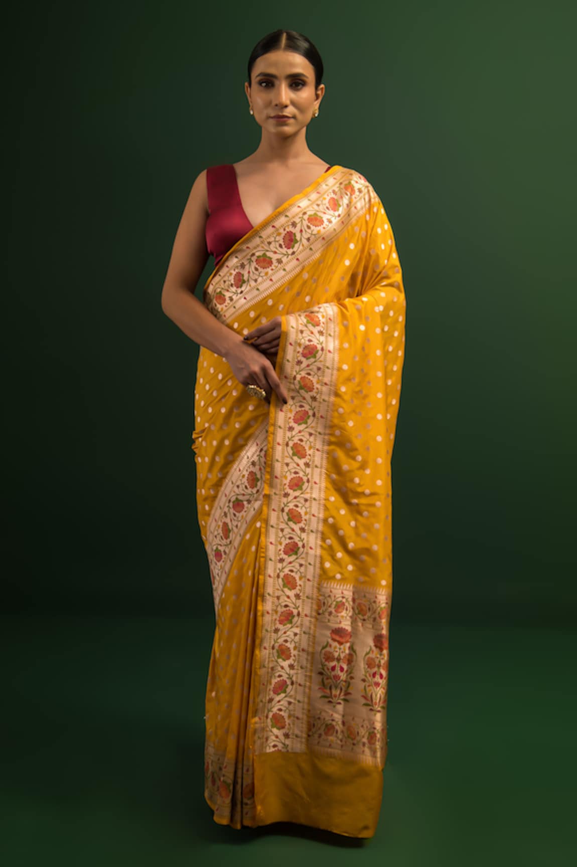 Sacred Weaves Handwoven Polka Dot Paithani Pattern Saree