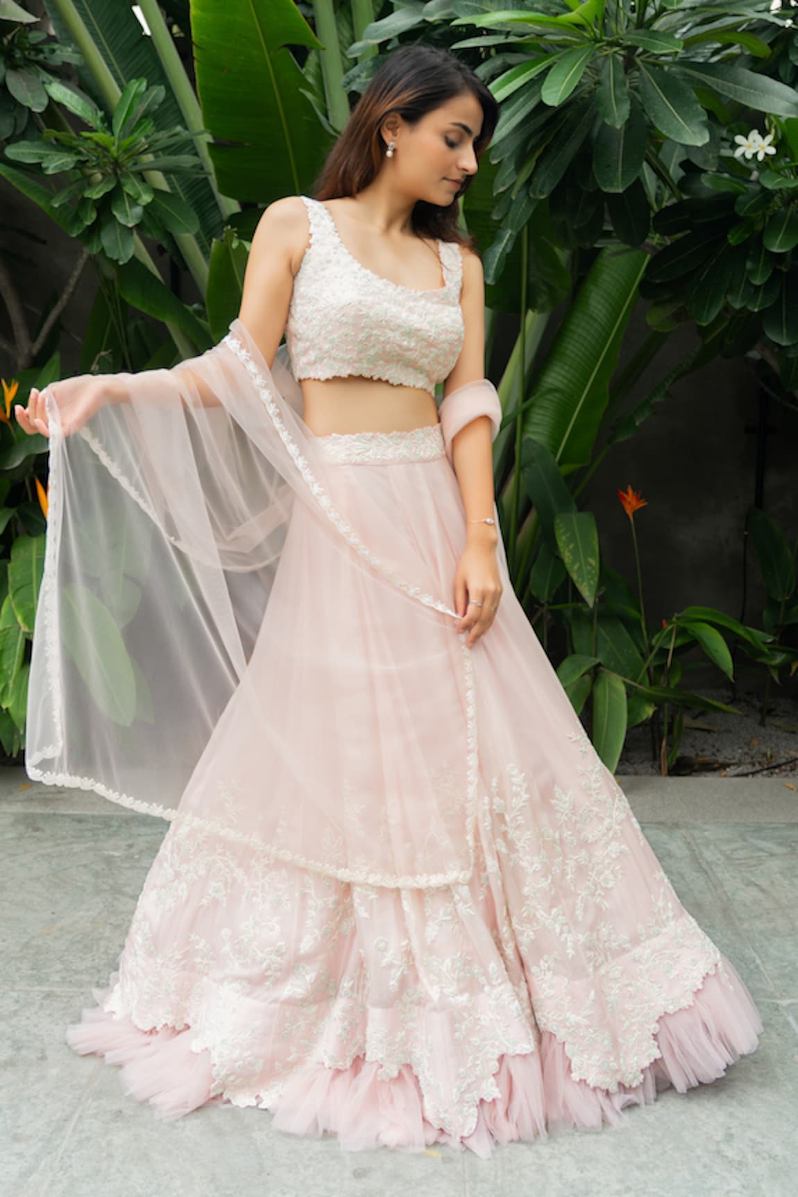 Aakansha Gupta Crystalline Bloom Work Layered Bridal Lehenga Set