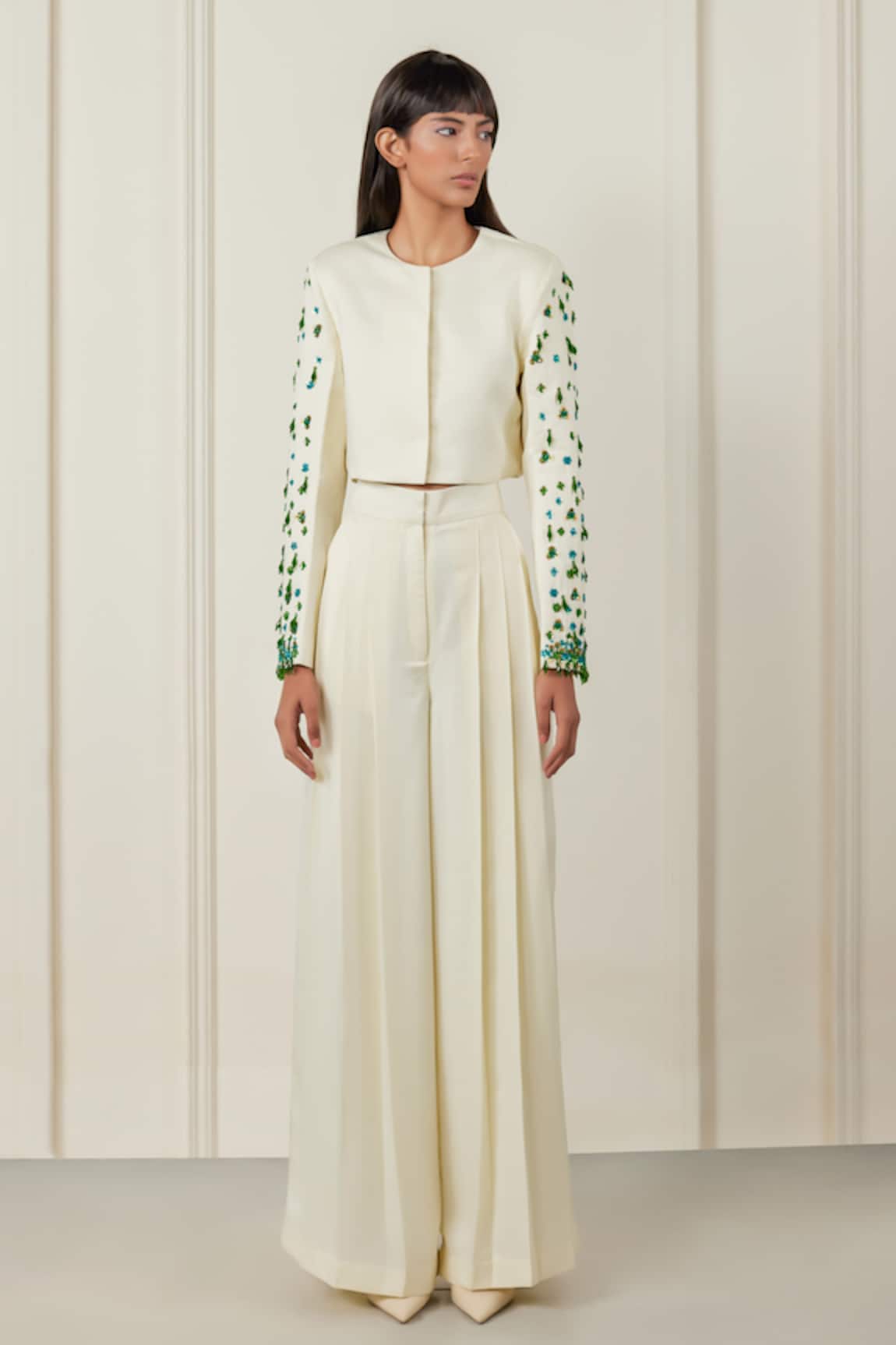 Therealb Cropped Embellished Blazer & Pant Set