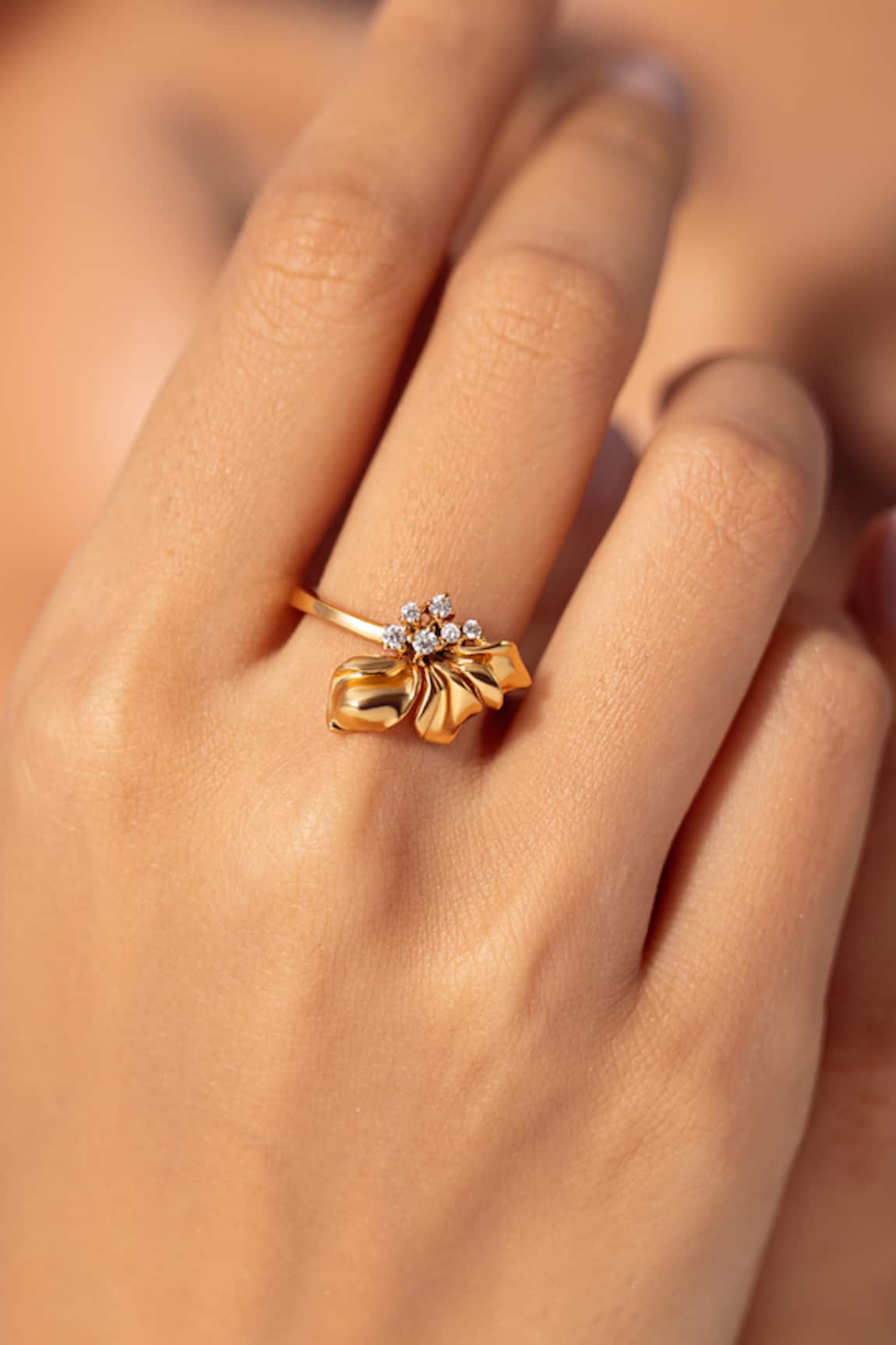 Opalina Soulful Jewellery Half Floral Embellished Ring 