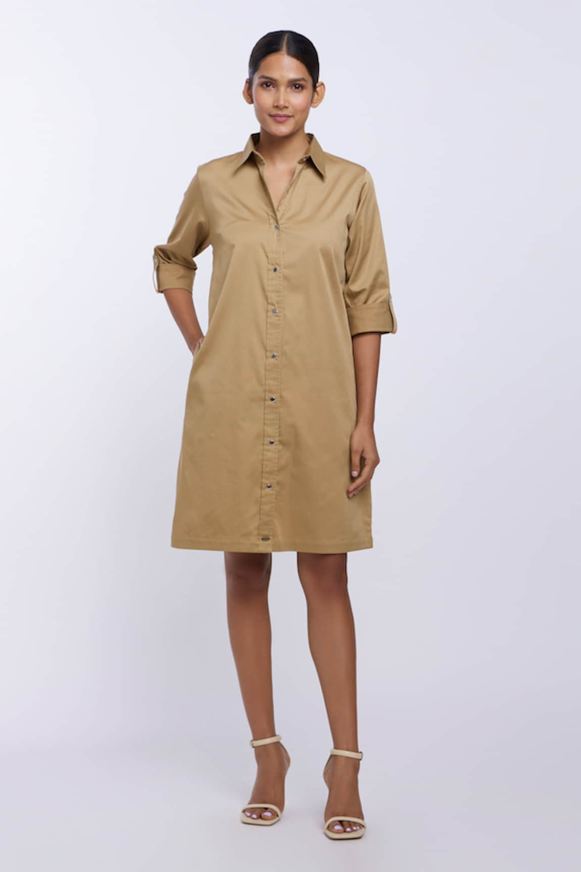 PALLAVI SWADI Plain Front Buttoned Shirt Dress