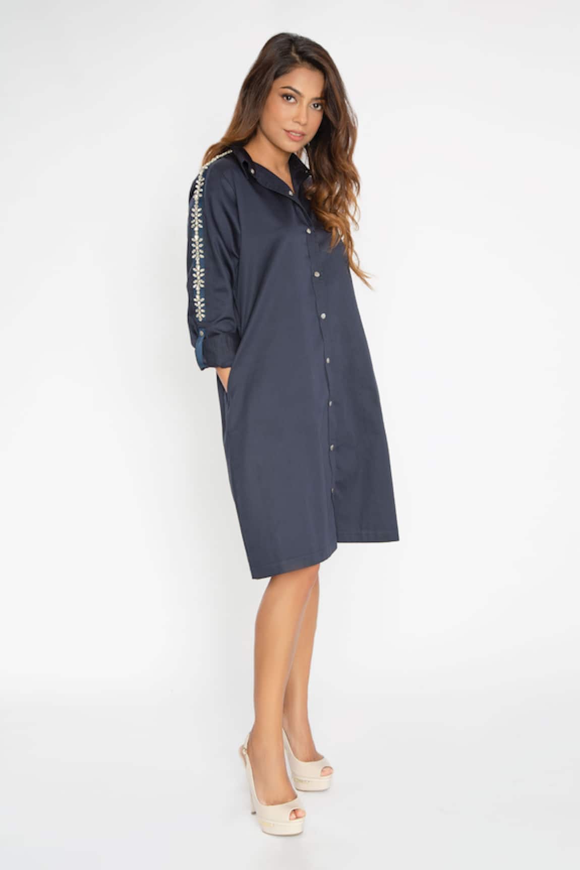 Pallavi Swadi Sleeve Hand Embroidered Shirt Dress 