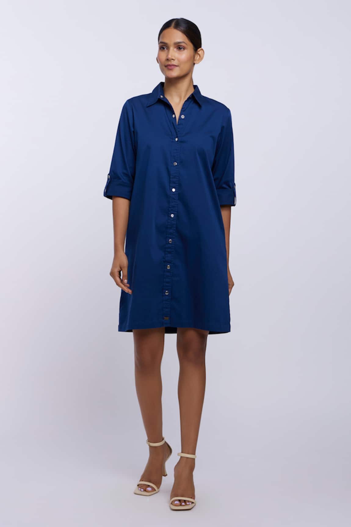 PALLAVI SWADI Cotton Satin Plain Shirt Dress