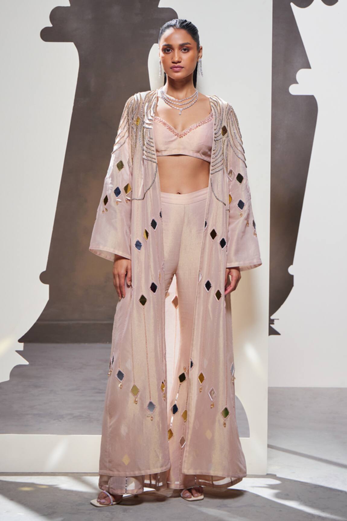 Divya Aggarwal Stella Mirror Embellished Jacket Pant Set 