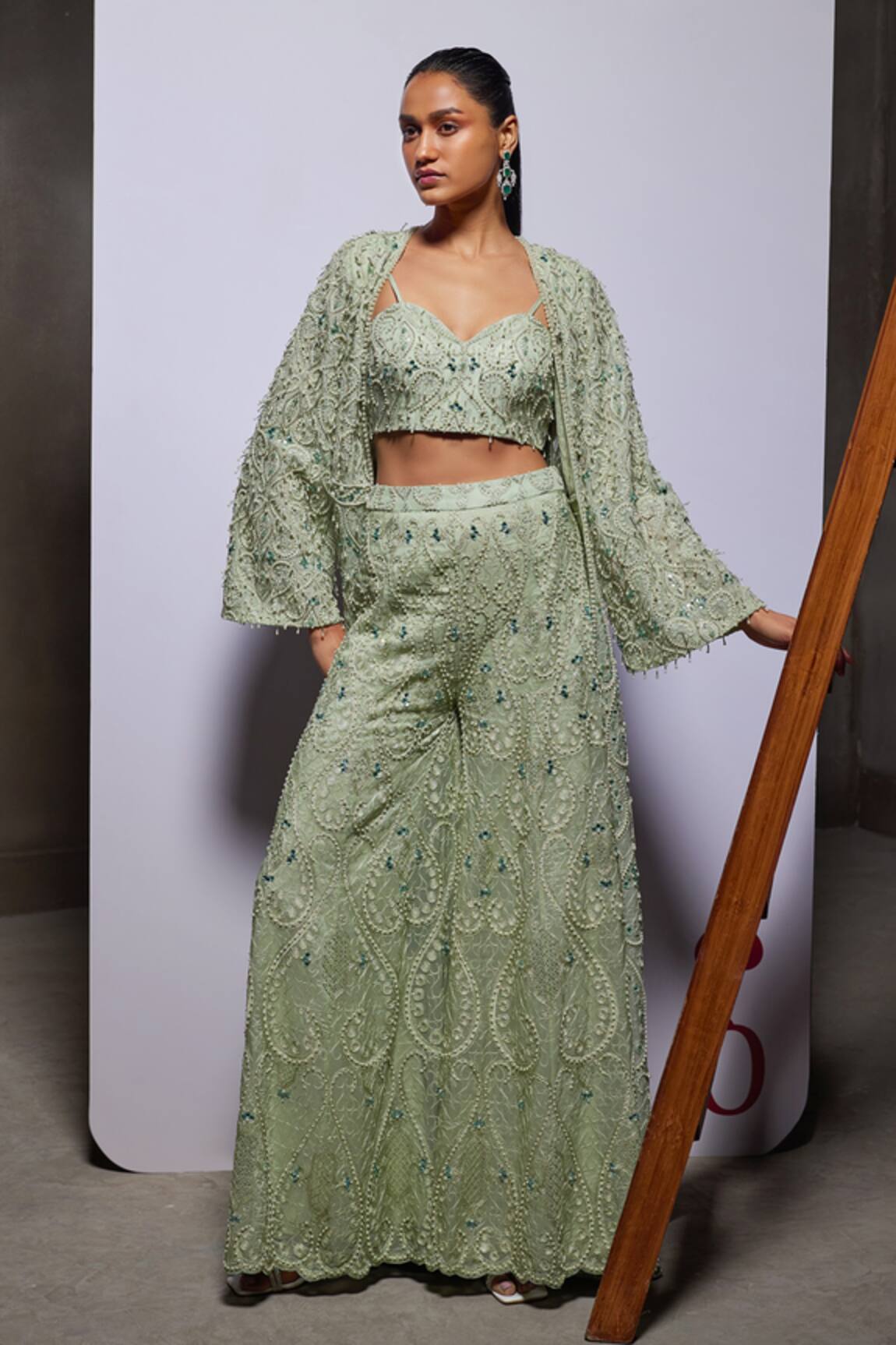 Divya Aggarwal Embellished Long Jacket & Pant Set 