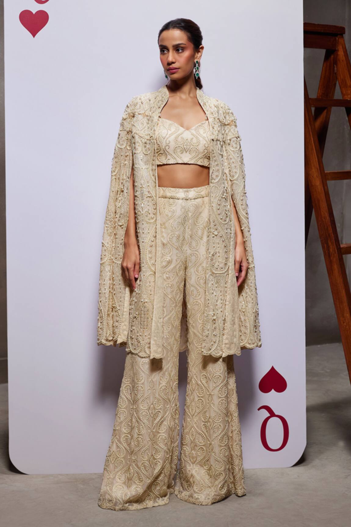 Divya Aggarwal Jane Pearl Embellished Cape With Pant Set 