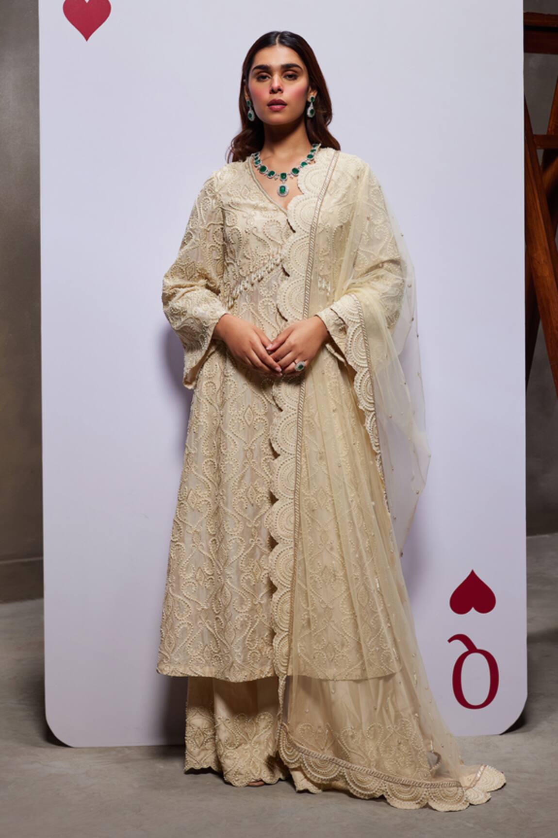 Divya Aggarwal Helena Pearl Embellished Long Kurta Set 