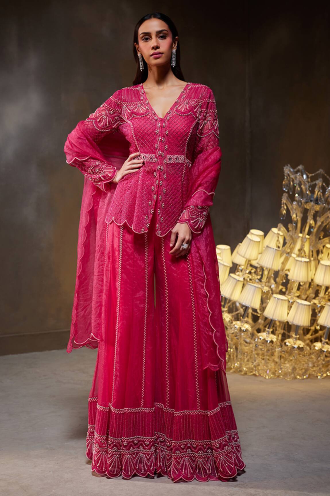 Divya Aggarwal Teigen Embellished Jacket Sharara Set 