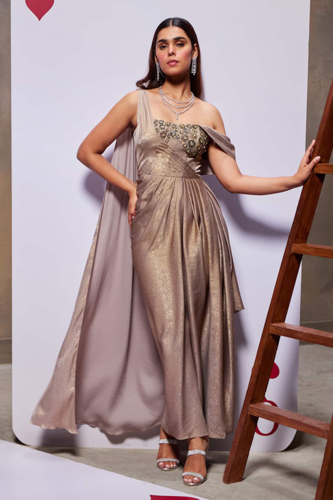 Divya Aggarwal Martha One Shoulder Embellished Draped Gown 