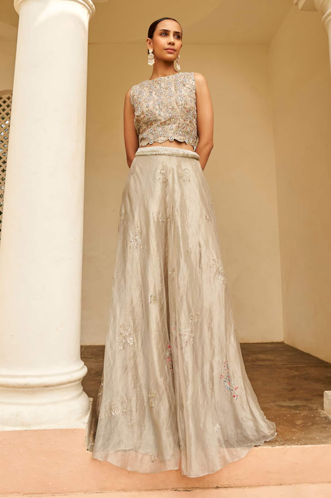 Osaa by Adarsh Zardozi Embroidered Top With Skirt