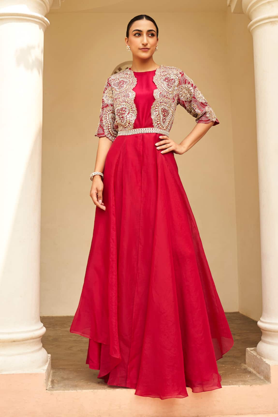 Osaa by Adarsh Zardozi Embroidered Jacket With Dress
