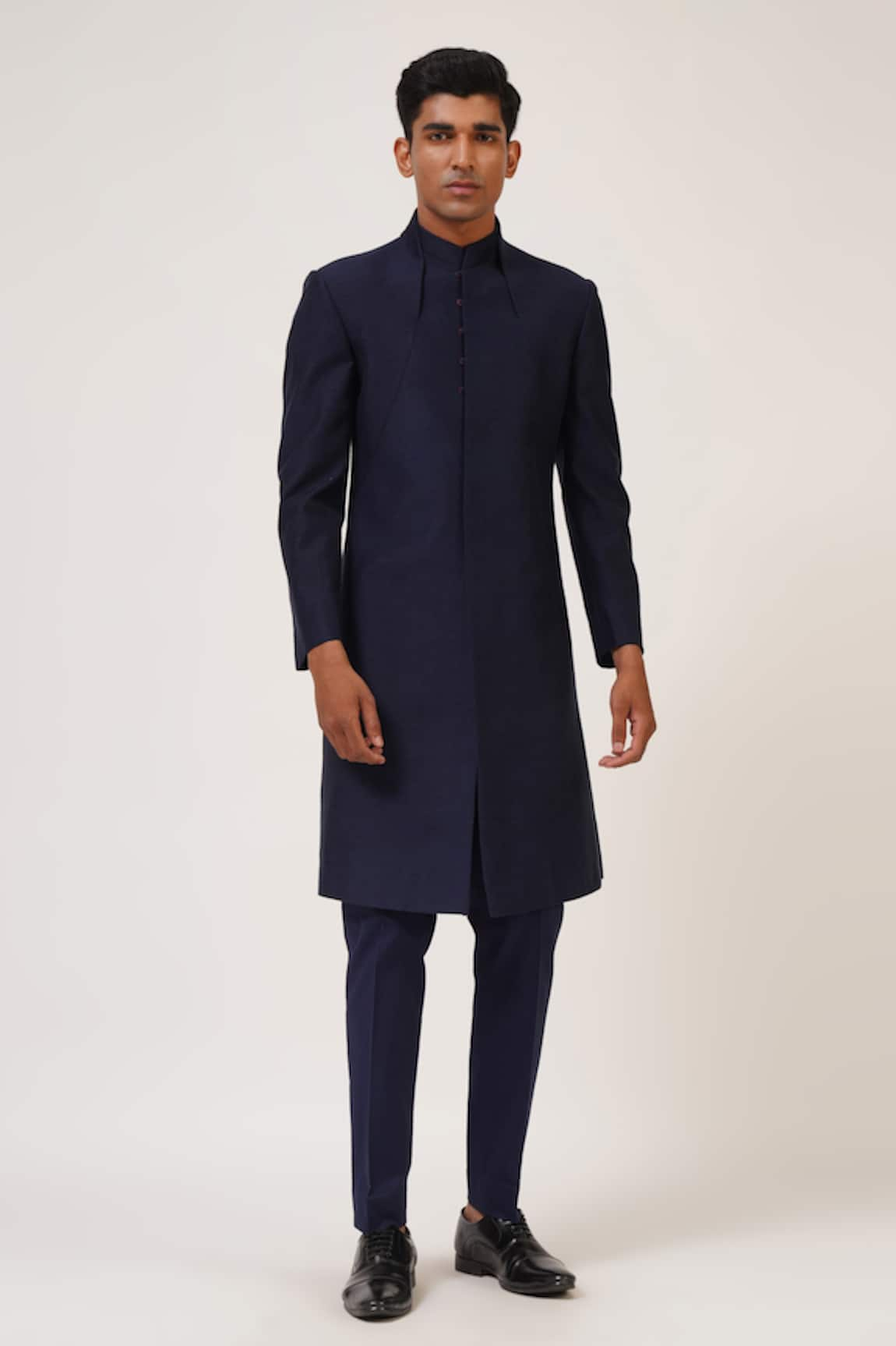 Dhruv Vaish Silk Solid Full Sleeve Sherwani