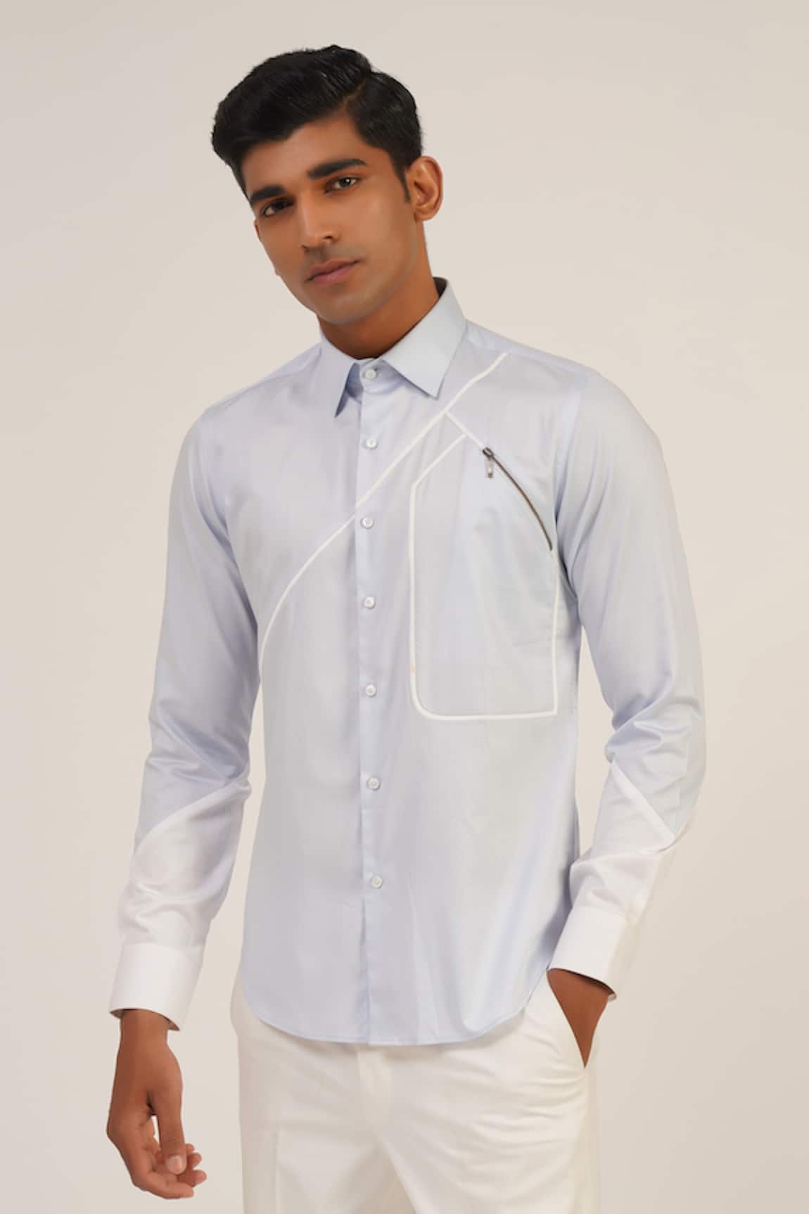 Dhruv Vaish Cotton Satin Stripe Pattern Shirt