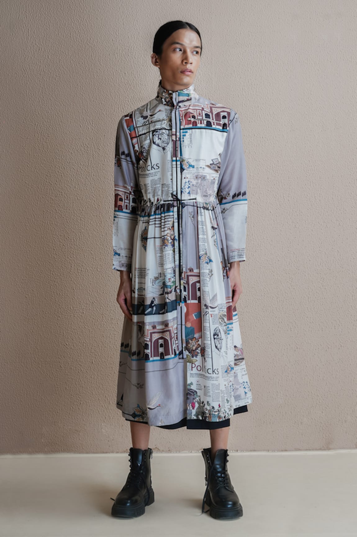 Anurag Gupta Newspaper Print Jacket Dress