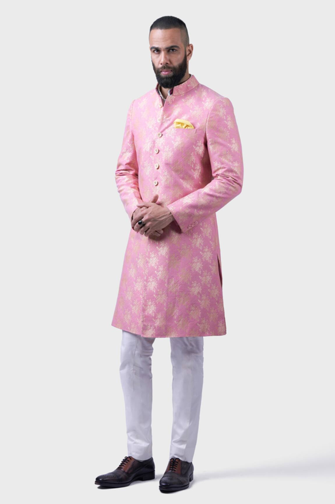 Raghavendra Rathore Jodhpur Gilded Rose Woven Achkan