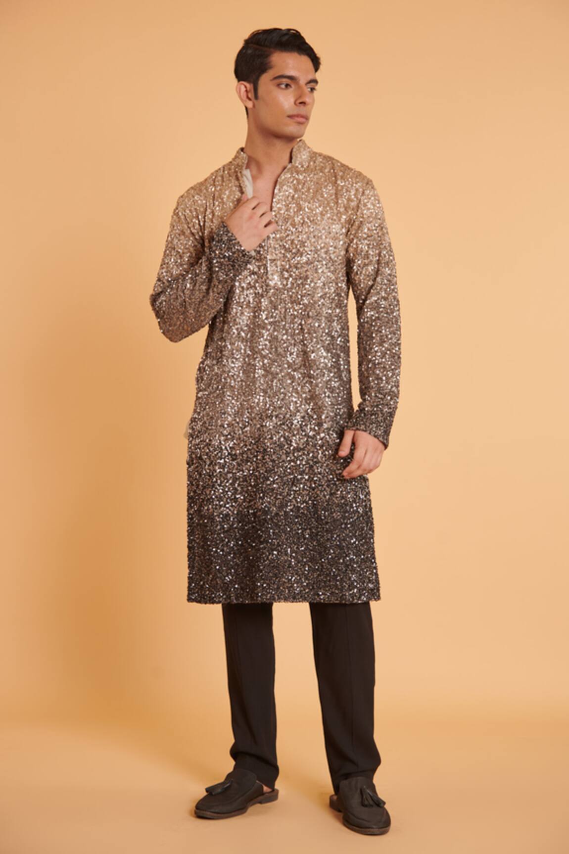 Siddartha Tytler Ombre Sequin Embellished Kurta With Churidar