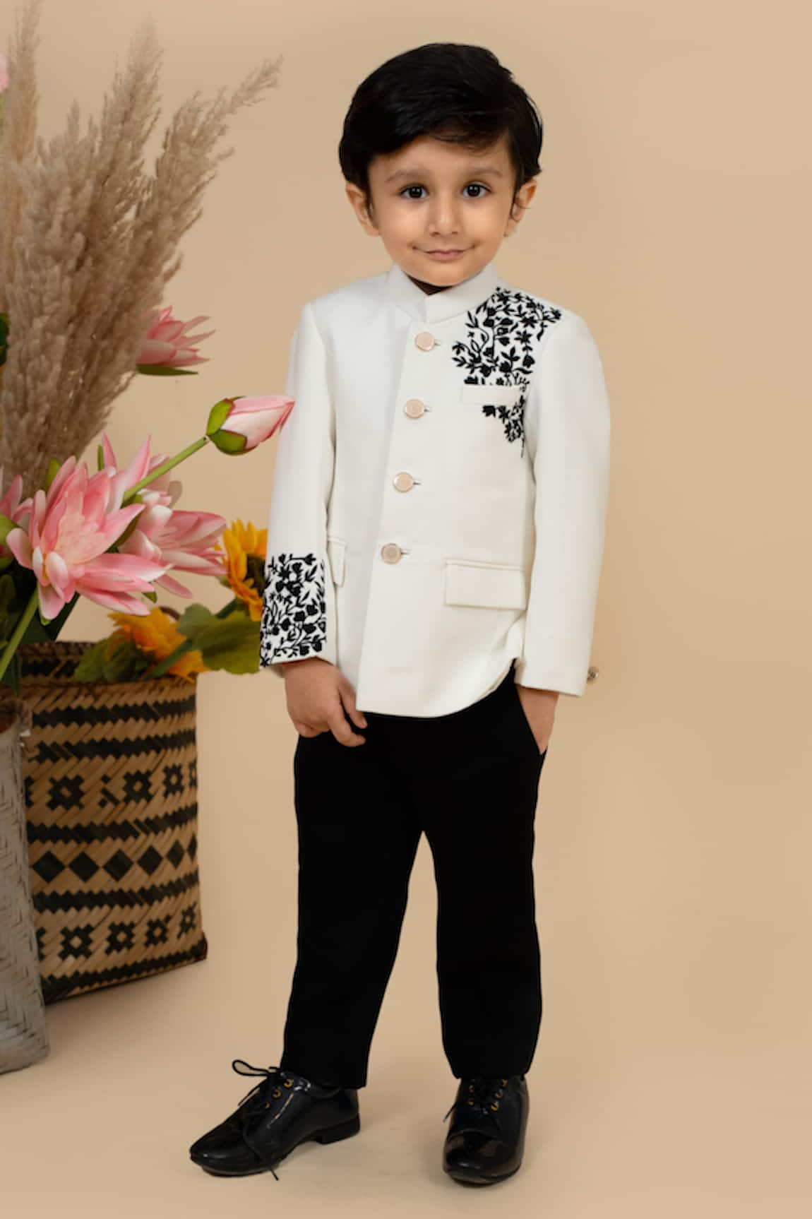 Little Boys Closet by Gunjan Khanijou Vine Embroidered Bandhgala With Pant