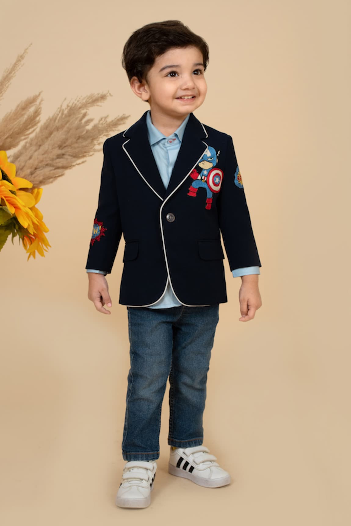 Little Boys Closet by Gunjan Khanijou Avengers Patch Work Blazer