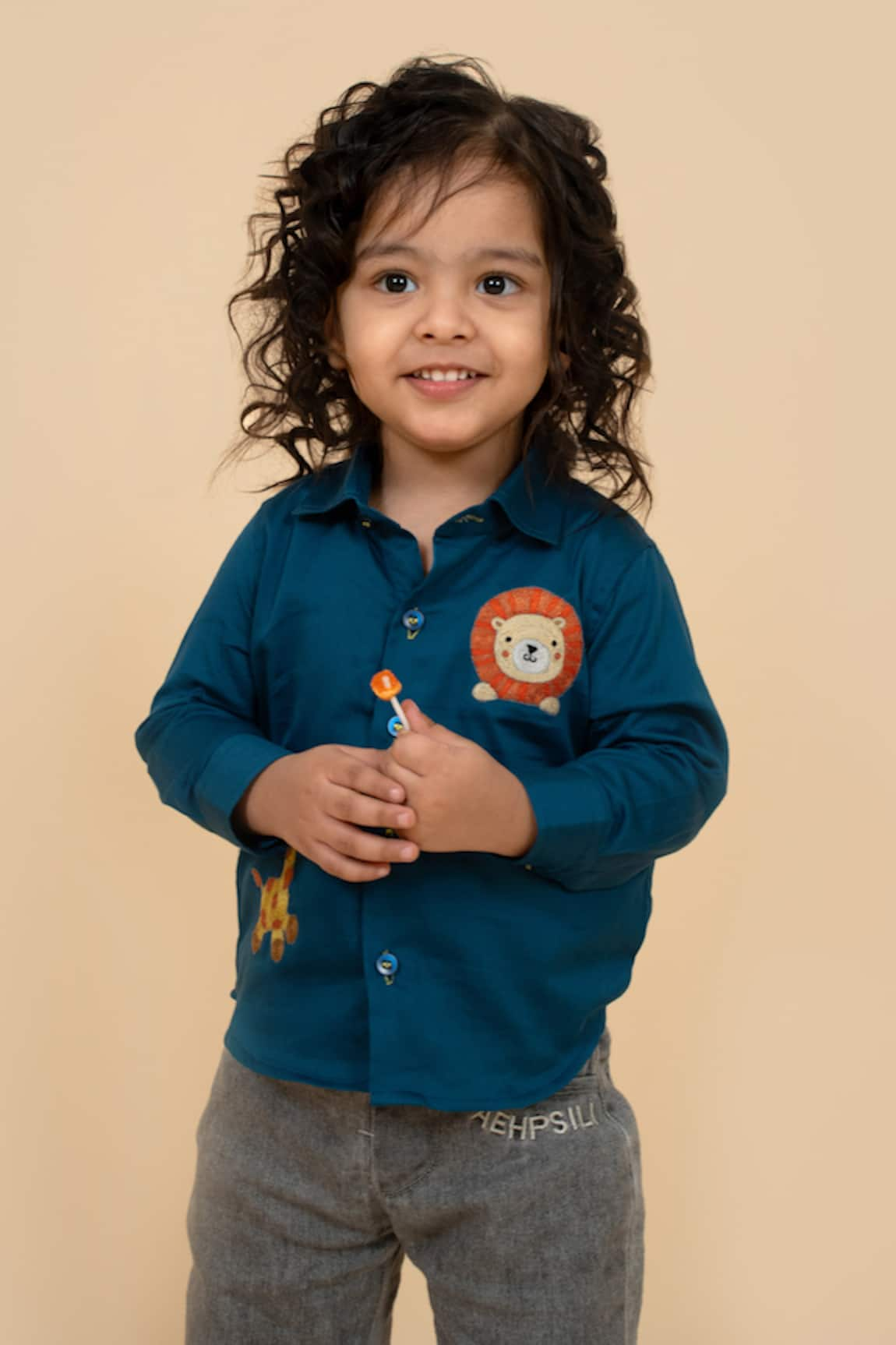 Little Boys Closet by Gunjan Khanijou Giraffe & Lion Patch Work Shirt