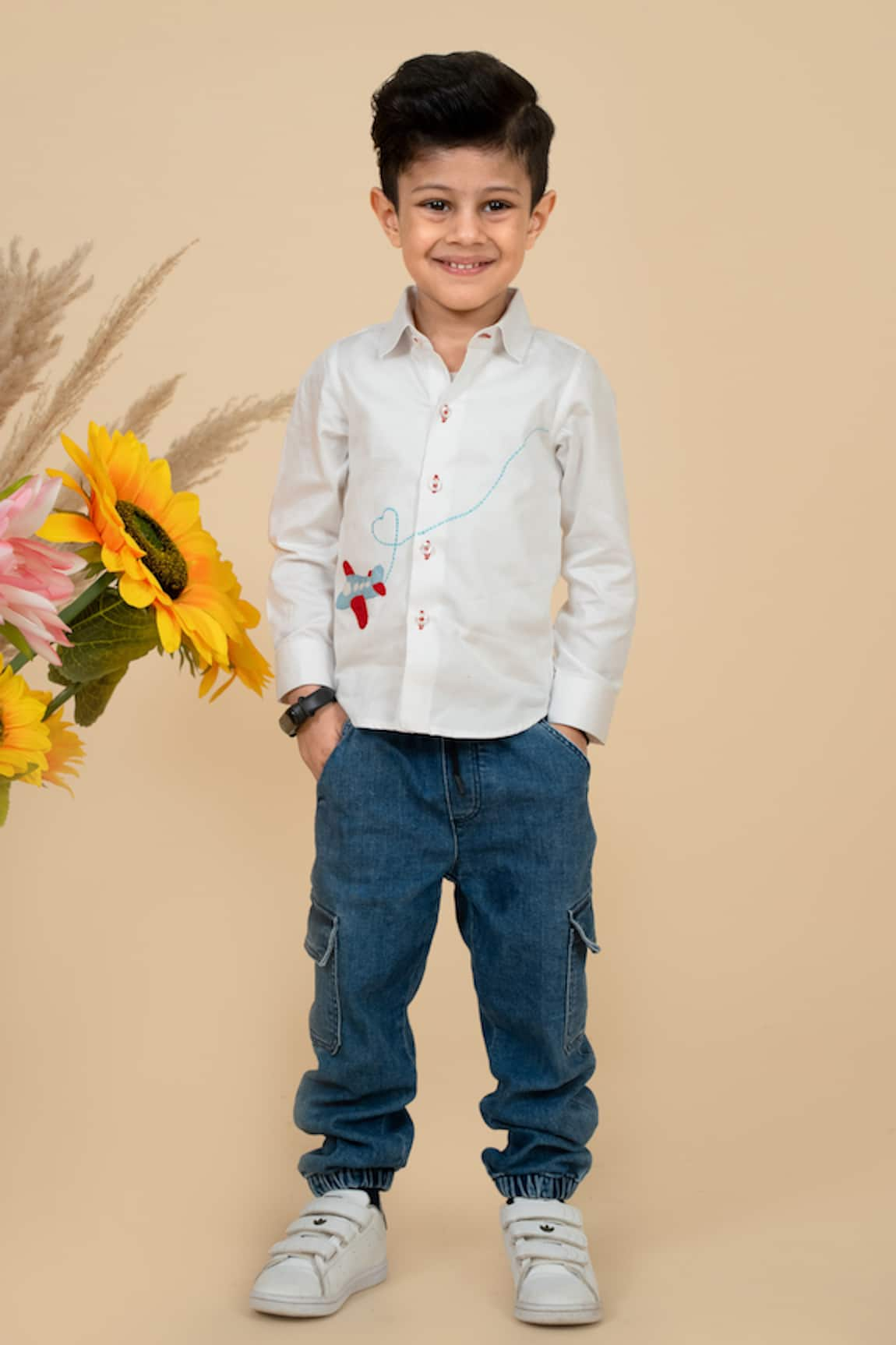 Little Boys Closet by Gunjan Khanijou Soaring Aeroplane Theme Embroidered Shirt