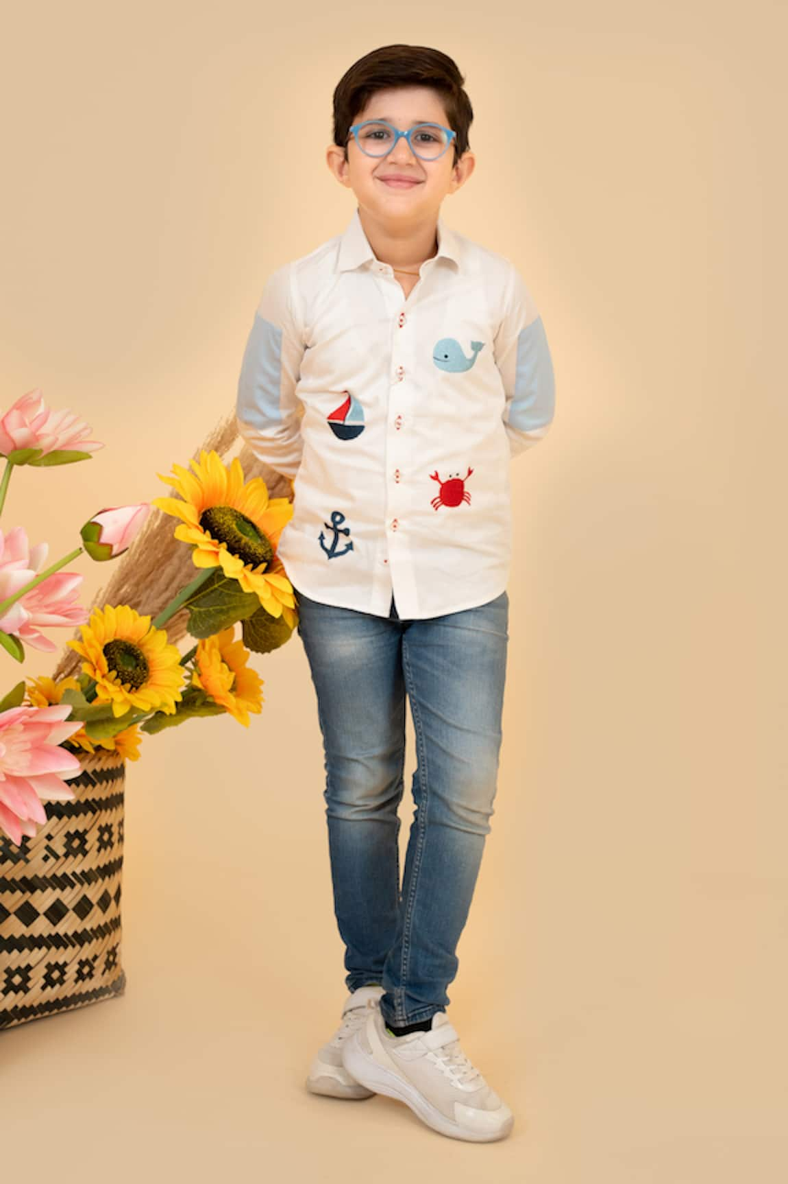 Little Boys Closet by Gunjan Khanijou Sea Theme Embroidered Color Block Shirt