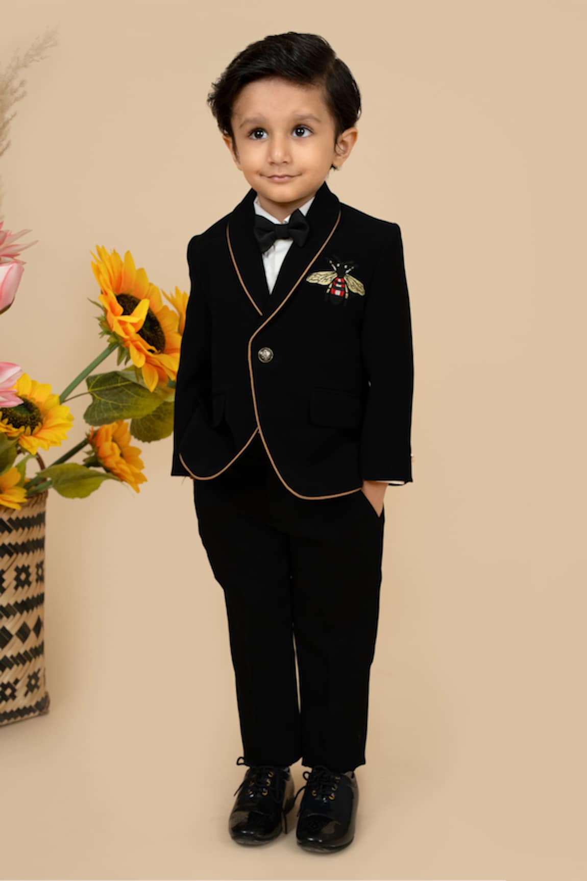 Little Boys Closet by Gunjan Khanijou Bee Embroidered Tuxedo Pant Set