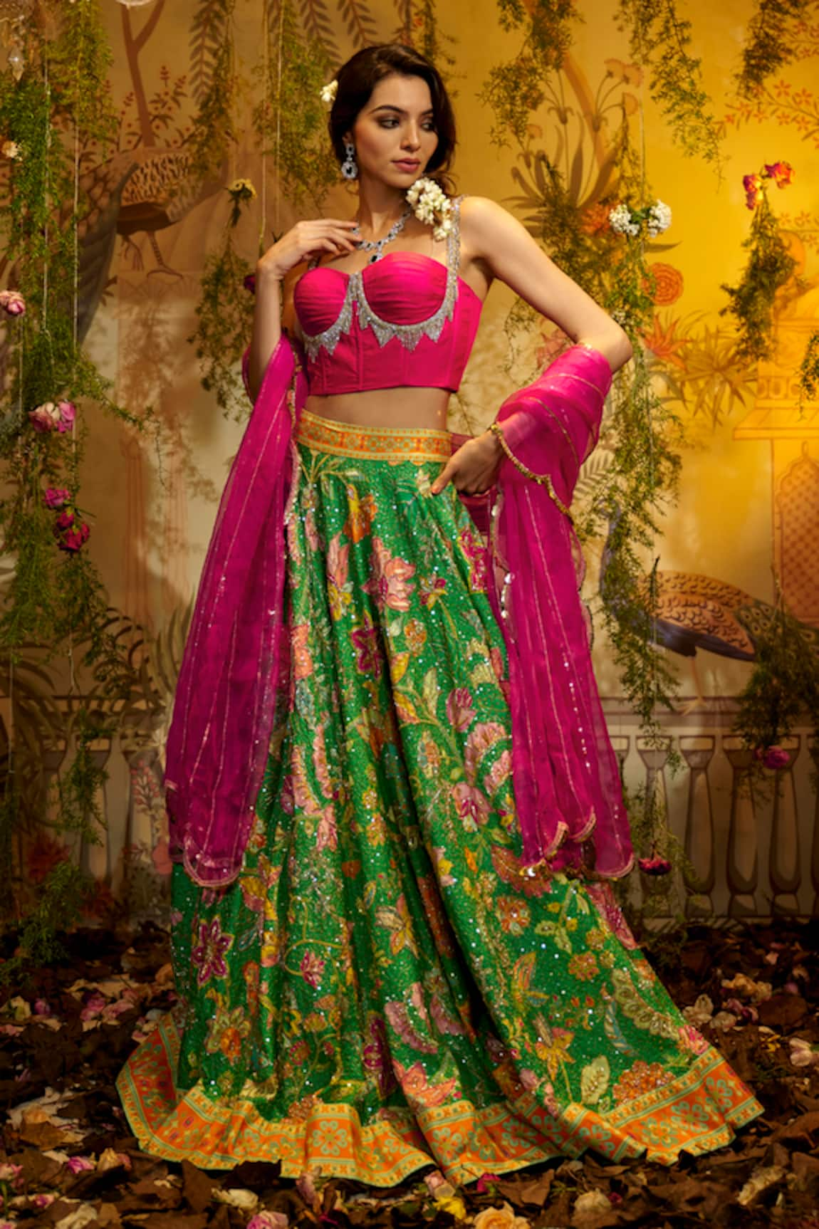 Aayushi Maniar Gulabo Hand Embroidered Lehenga Corset Set