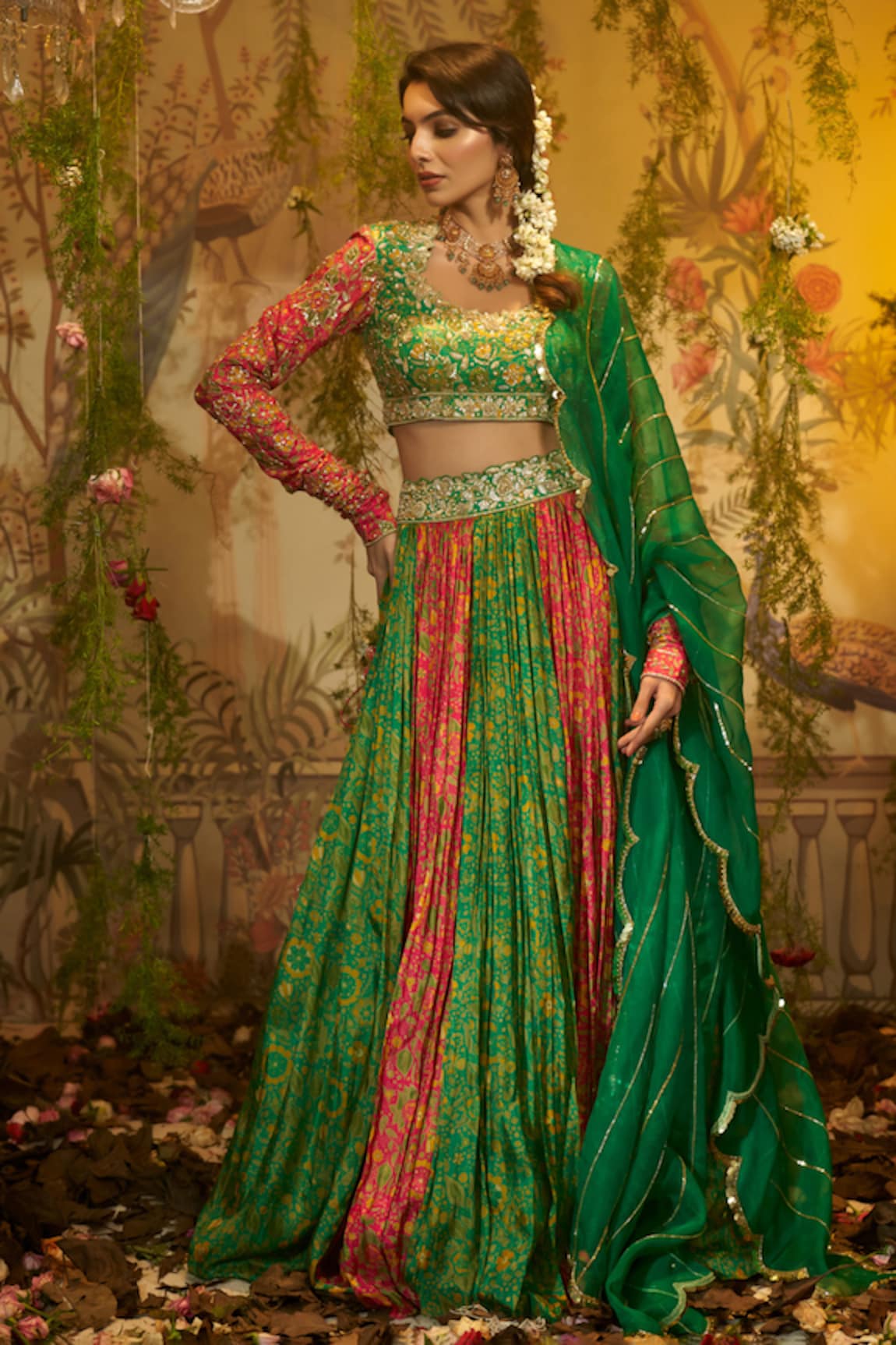 Aayushi Maniar Raat Rani Floral Print Panelled Lehenga Set