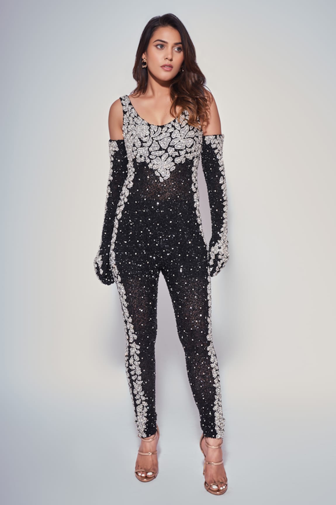 Chisel by Meghna Ramrakhiya Embellished Bodycon Jumpsuit With Pair of Gloves