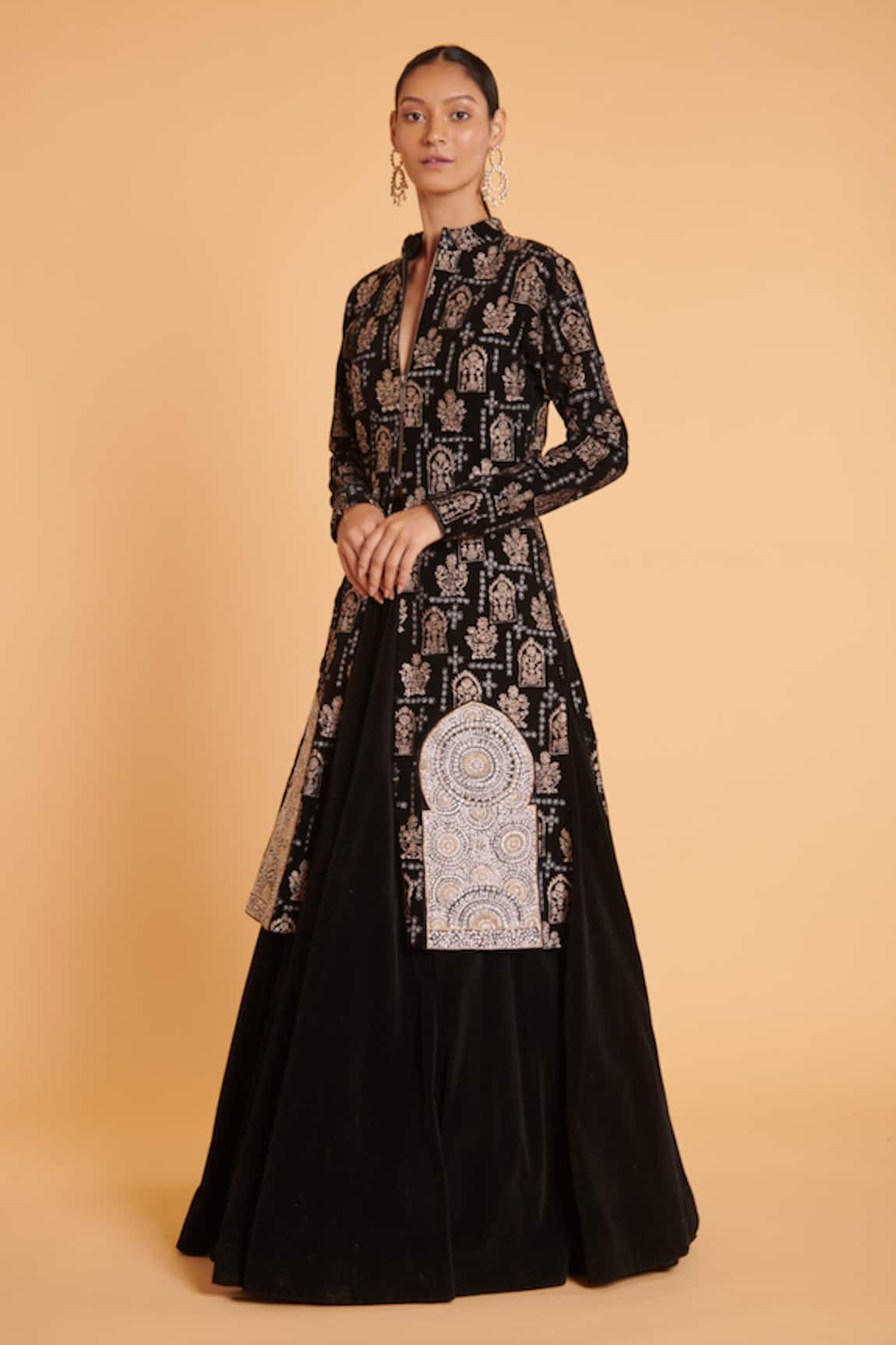 Siddartha Tytler Velvet Embroidered Sherwani & Skirt Set