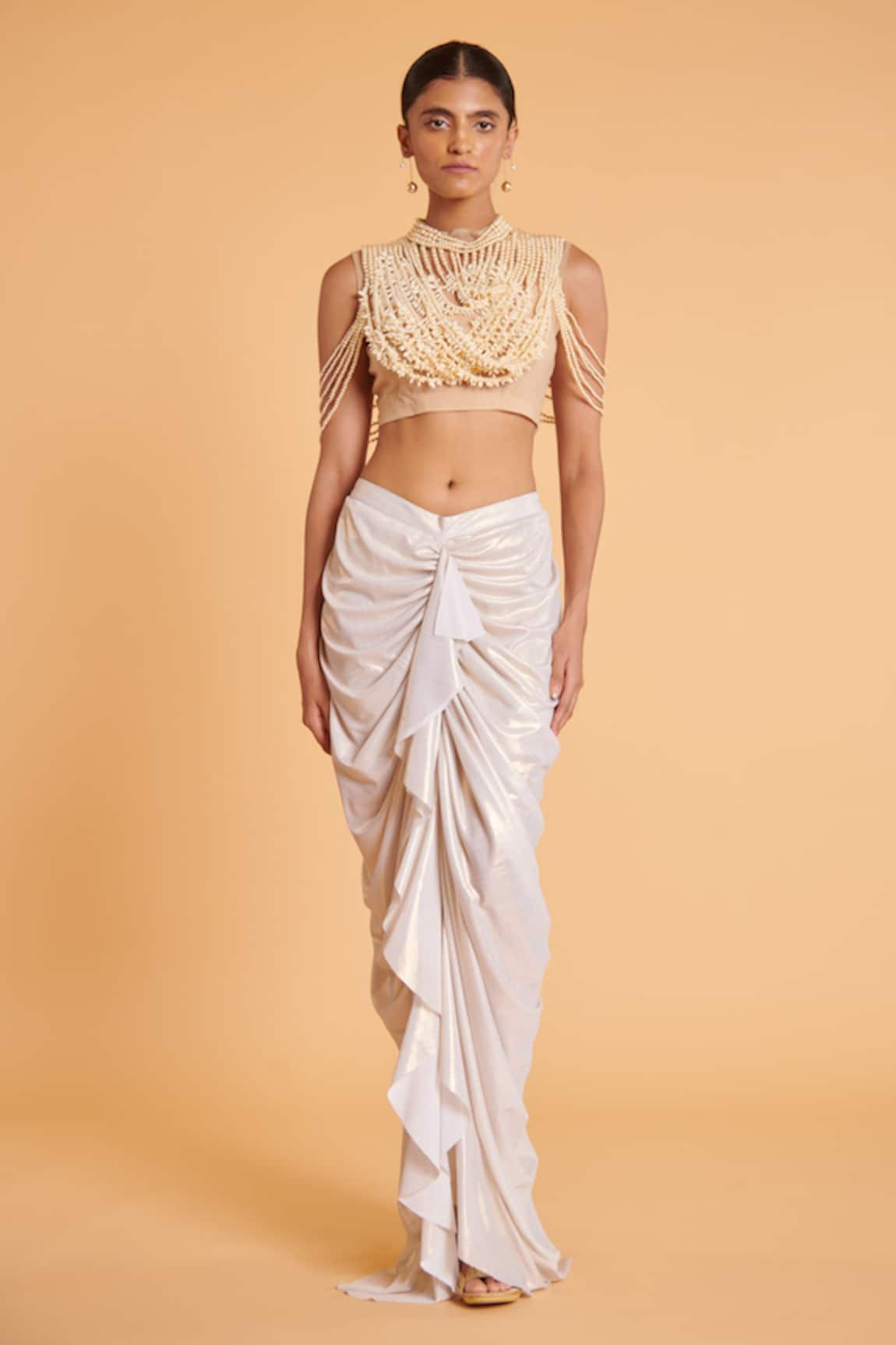 Siddartha Tytler Foil Cascade Draped Skirt