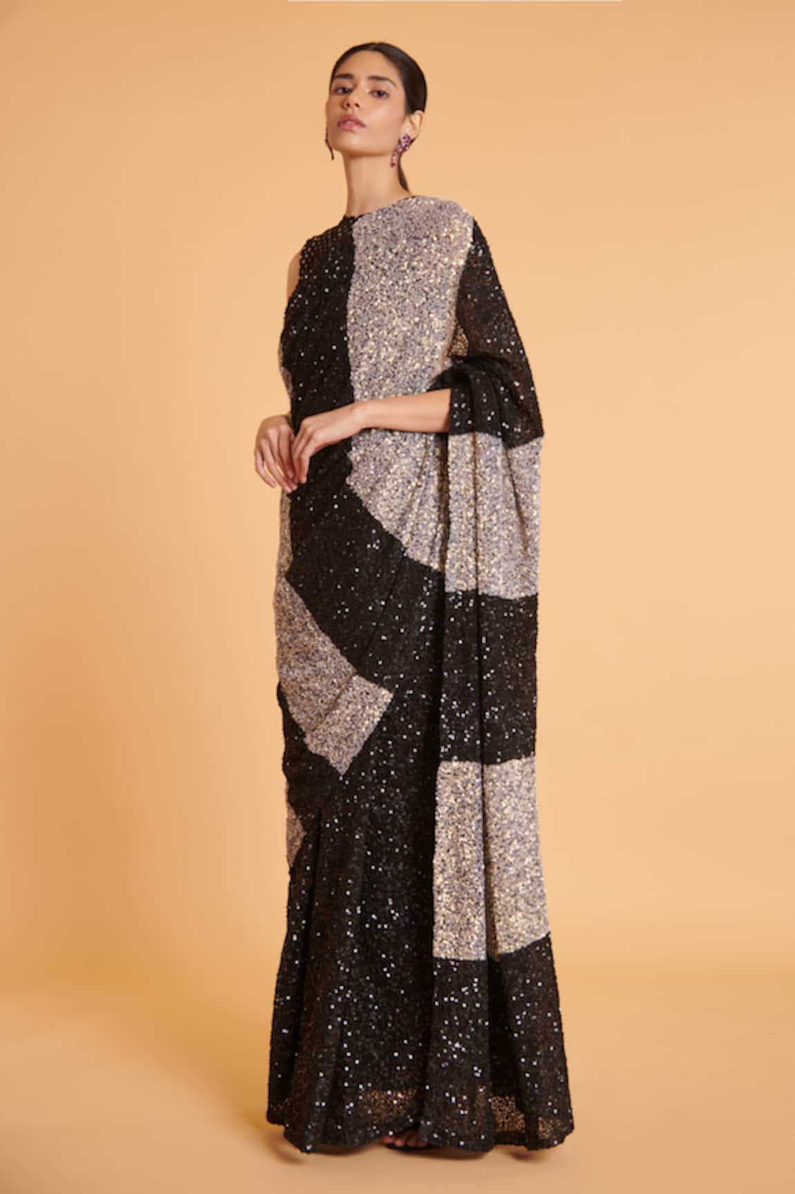 Siddartha Tytler Sequin Embroidered Saree With Blouse