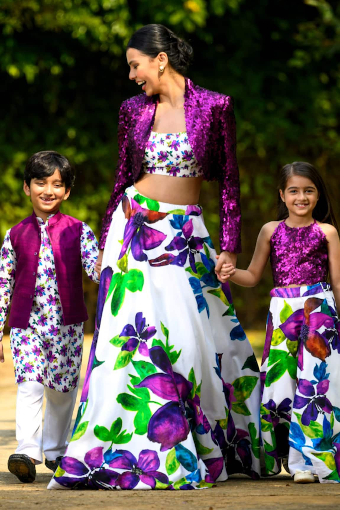 Momkidsfashion Floral Print Lehenga Set With Embellished Cropped Jacket