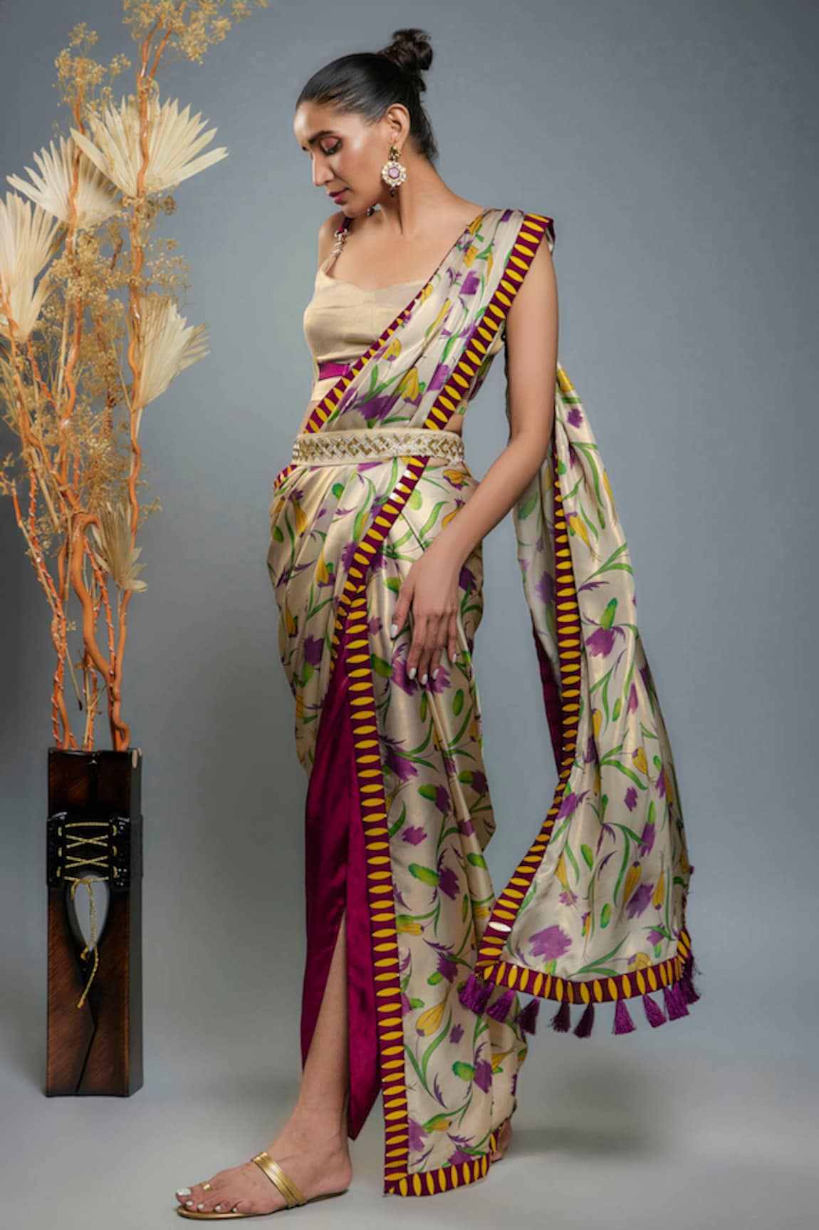 Anita Kanwal Tulip Print Draped Dhoti Saree Set