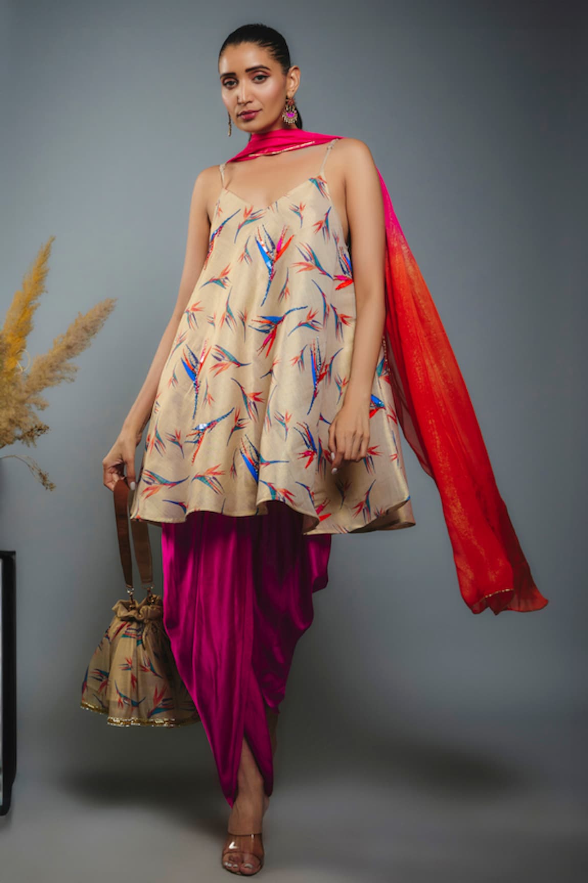 Anita Kanwal Birds Of Paradise Printed Kurta & Dhoti Pant Set