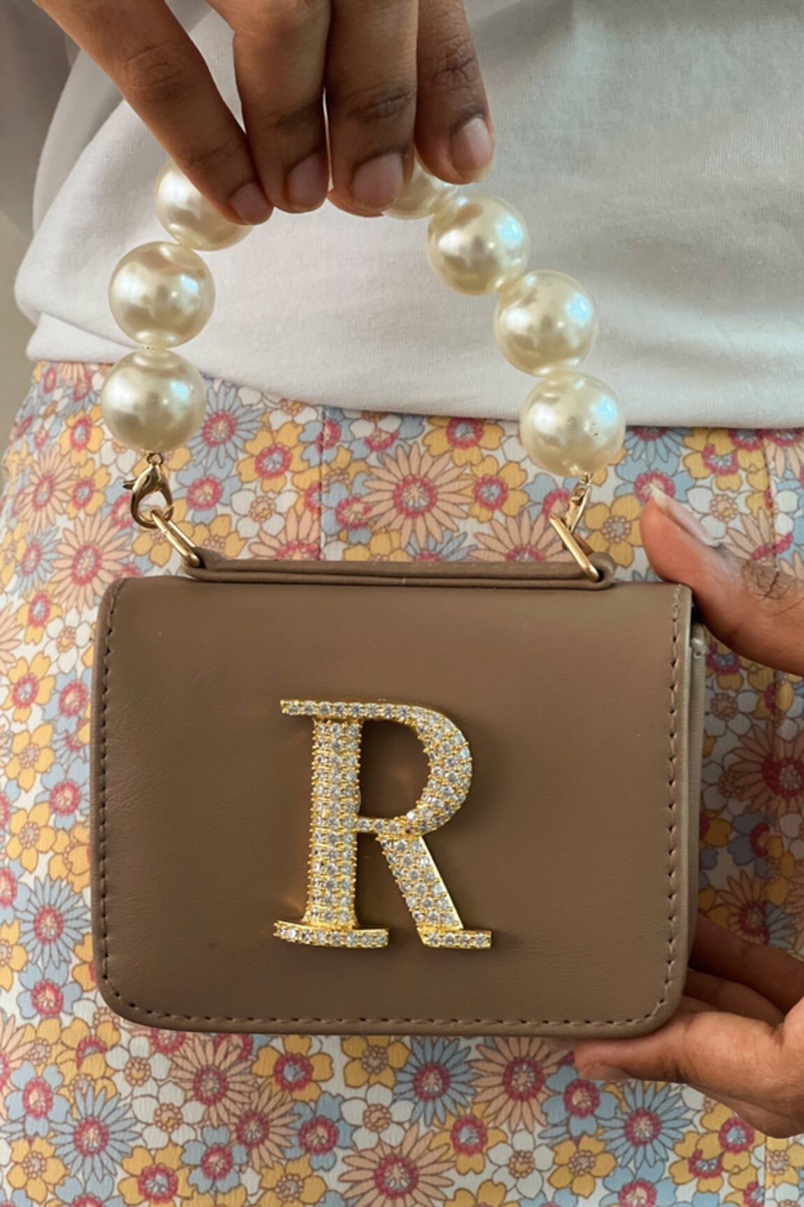 Prerto Vegan Leather Initial Ornamented Nano Bag