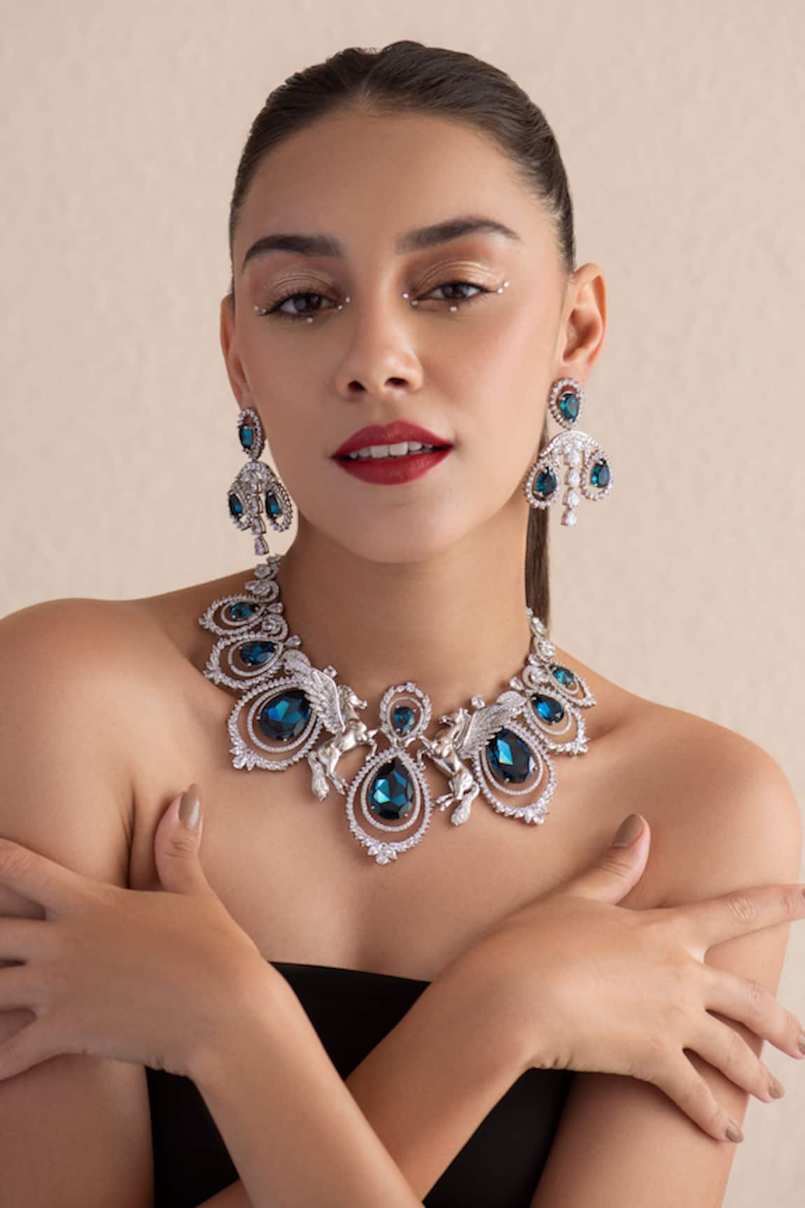 Opalina Soulful Jewellery Swarovski Stone Studded Drop Necklace 