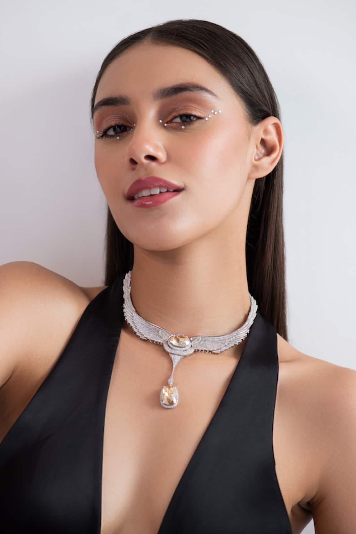 Opalina Soulful Jewellery Swarovski Stone Studded Angel Wings Necklace 