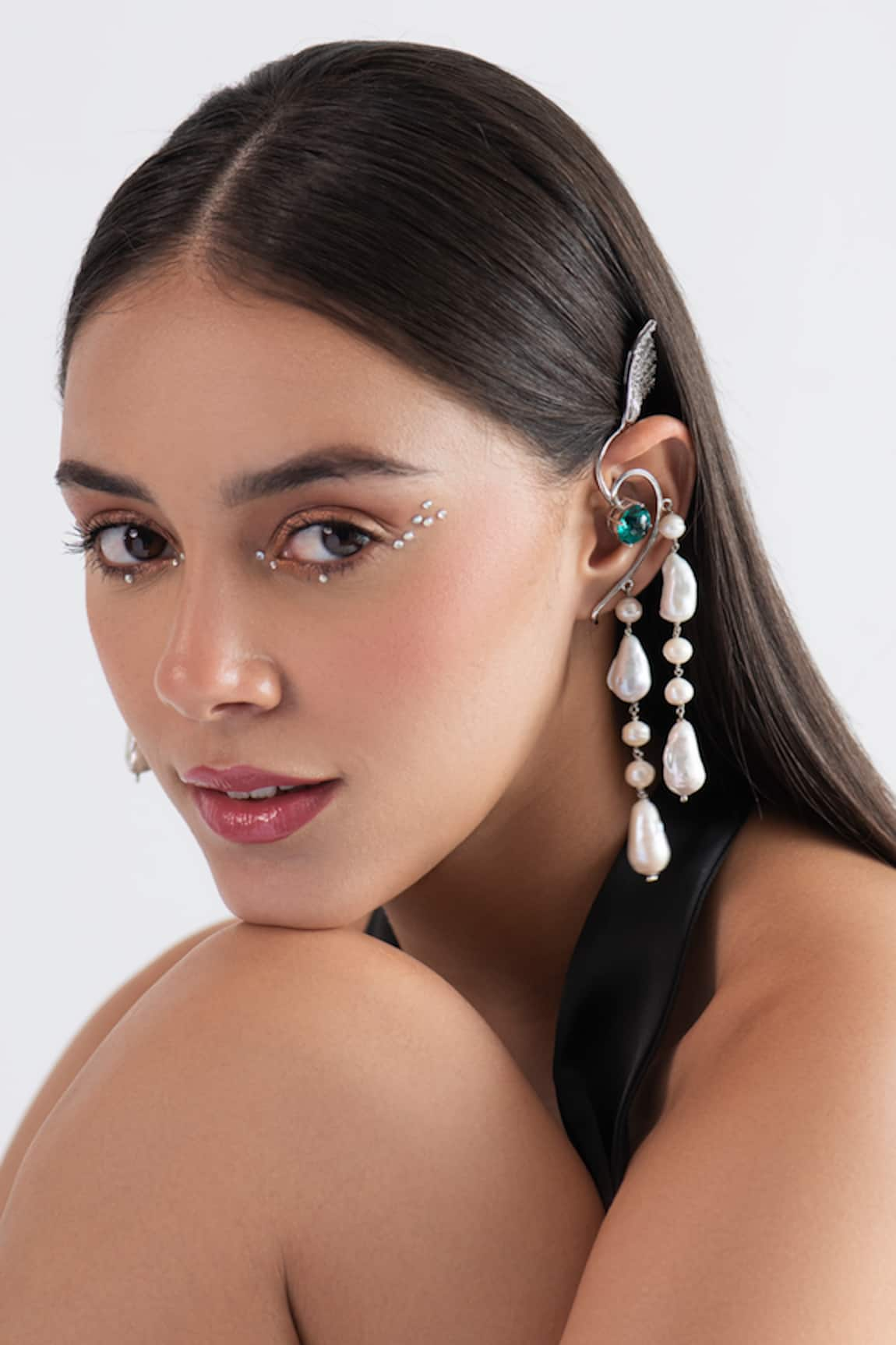 Opalina Soulful Jewellery Pearl & Swarovski Stone Embellished Ear Cuffs