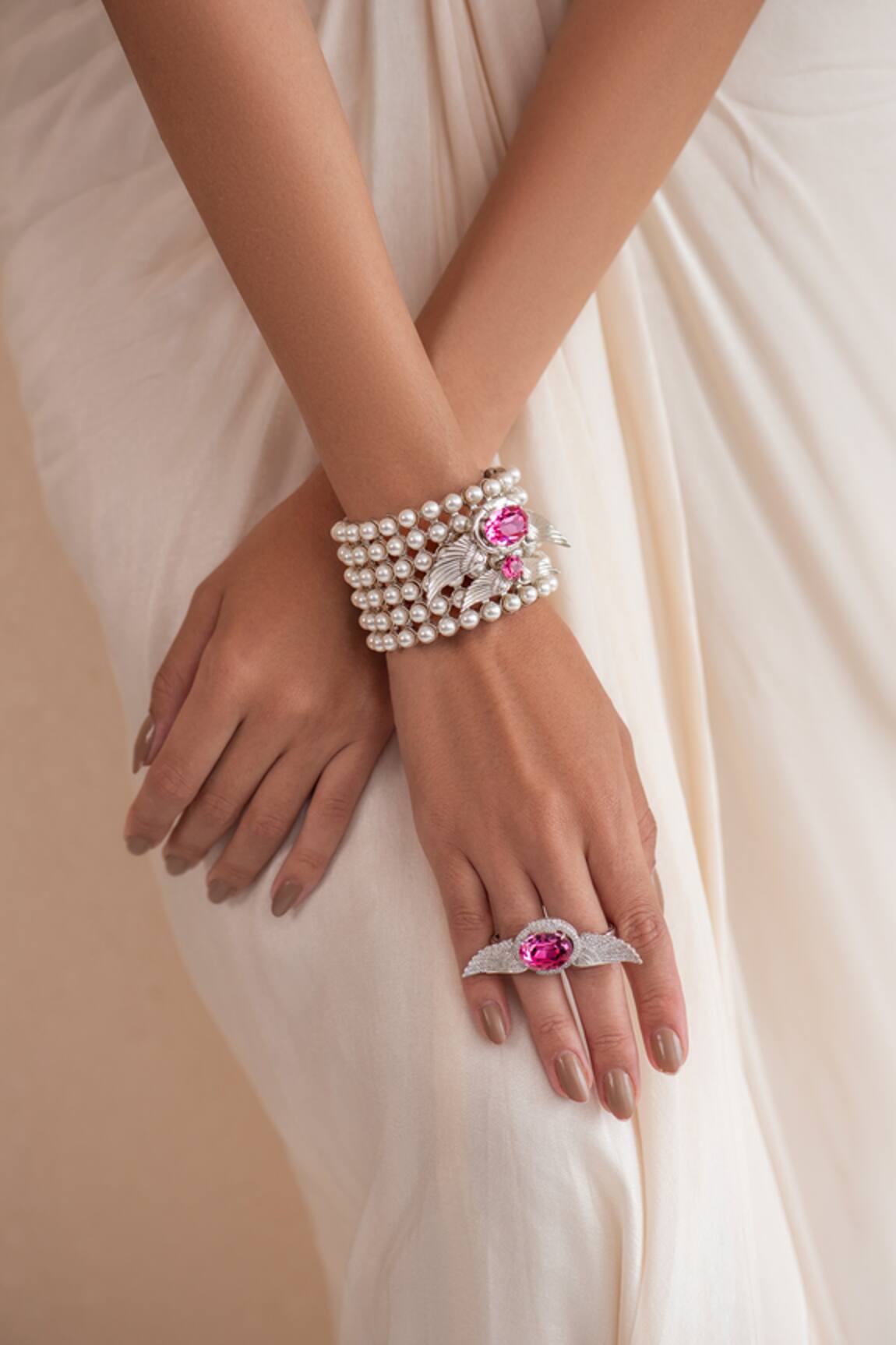 Opalina Soulful Jewellery Pearl & Swarovski Stone Embellished Cuff