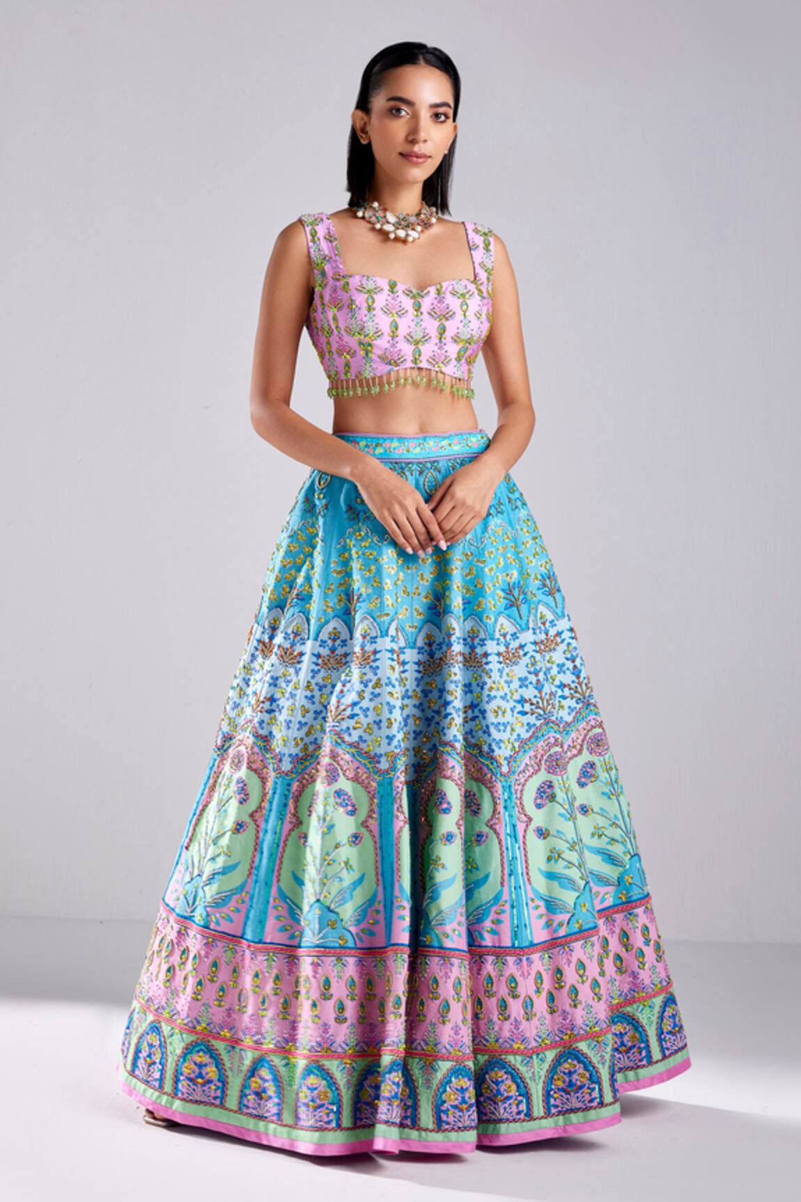 DiyaRajvvir Mughal Floral Print Embellished Lehenga Set