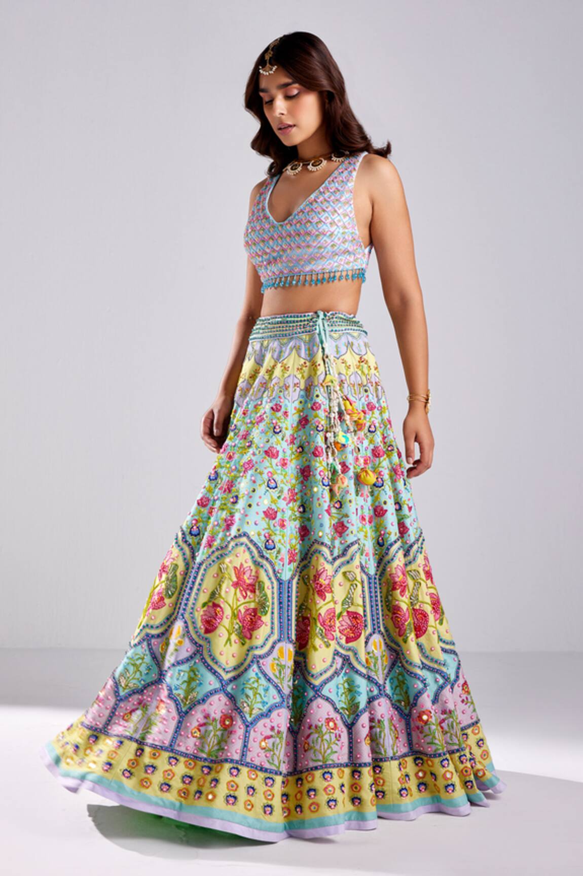 DiyaRajvvir Lotus Blossom Print Embellished Lehenga Set