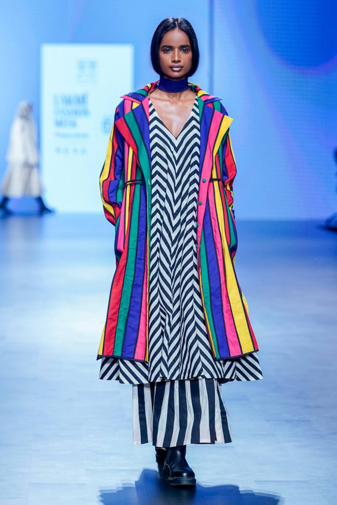 KA-Sha Striped Midi Skirt 